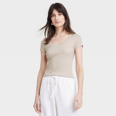 Women's Slim Fit Short Sleeve Ribbed Scoop Neck T-Shirt - A New Day™ | Target