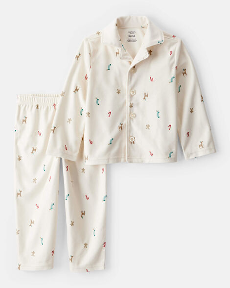 Toddler Mini Christmas Fleece Long-Sleeve Loose Fit 2-Piece Pajamas - White - Carter's | Carter's | Carter's Inc