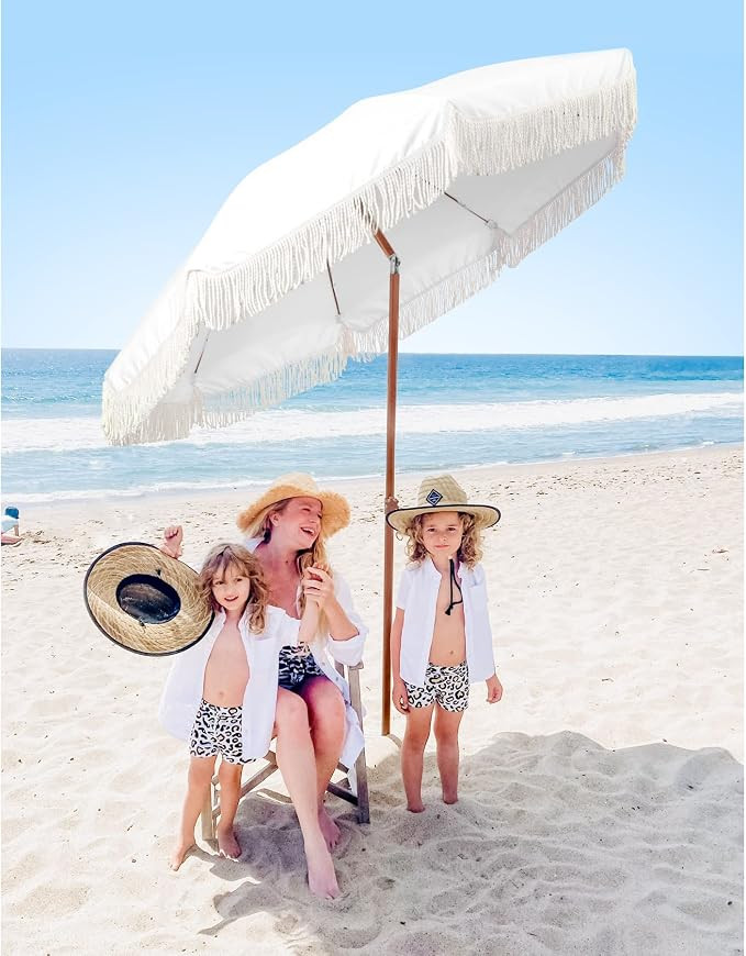 AMMSUN 7ft Patio Umbrella with Fringe Outdoor Tassel Umbrella UPF50+ Premium Steel Pole and Ribs ... | Amazon (US)