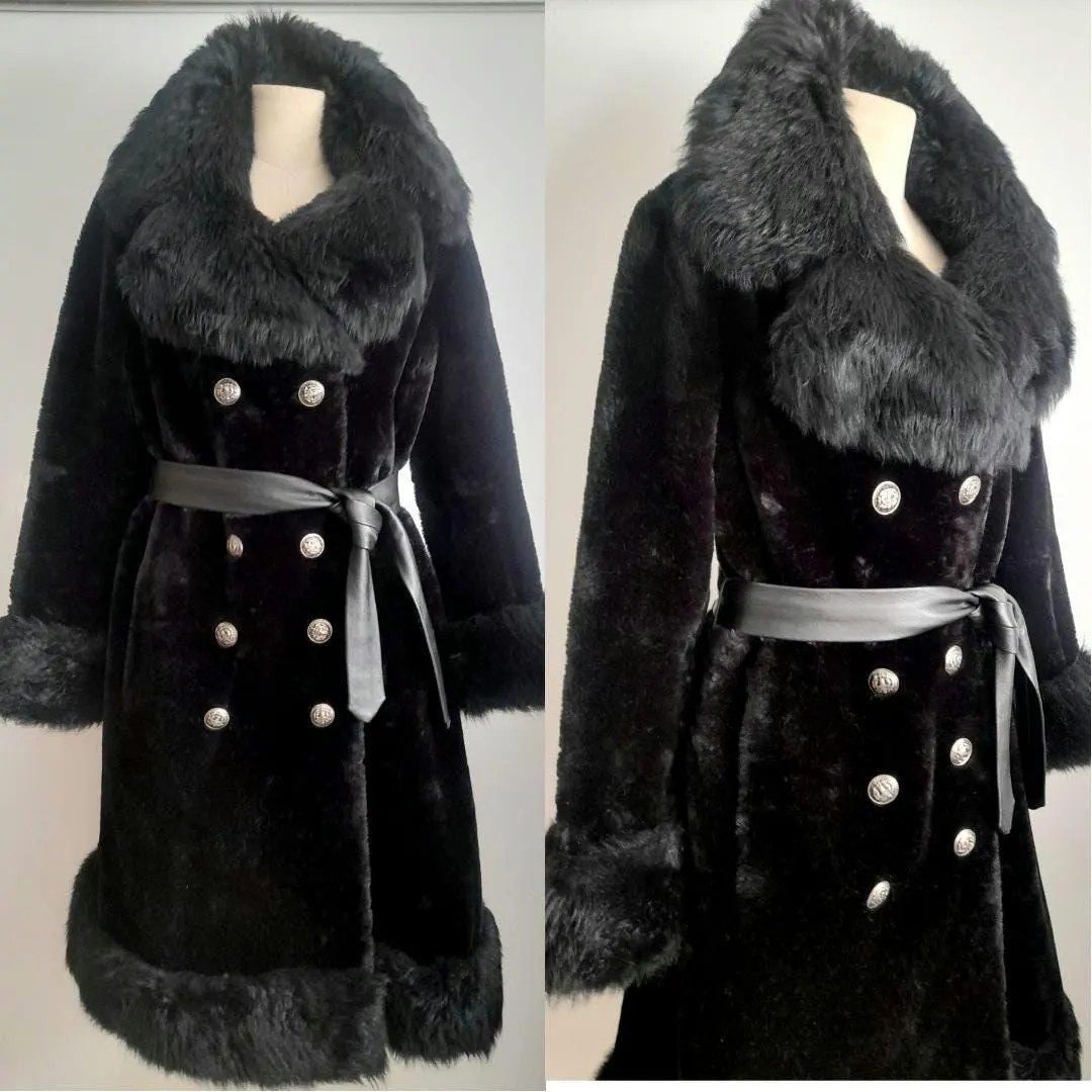 Vintage 70's Black Faux Fur Coat With Luxurious Shearling Collar, Hem Trim and Cuffs, Penny Lane ... | Etsy (US)