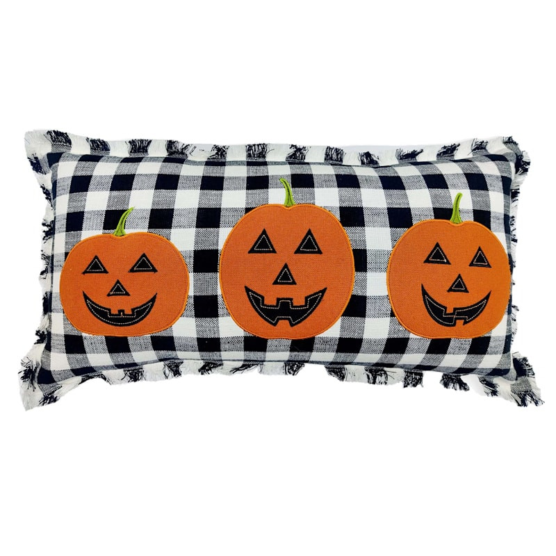 Jack-o'-Lantern Trio Buffalo Check Halloween Throw Pillow, 14x26 | At Home