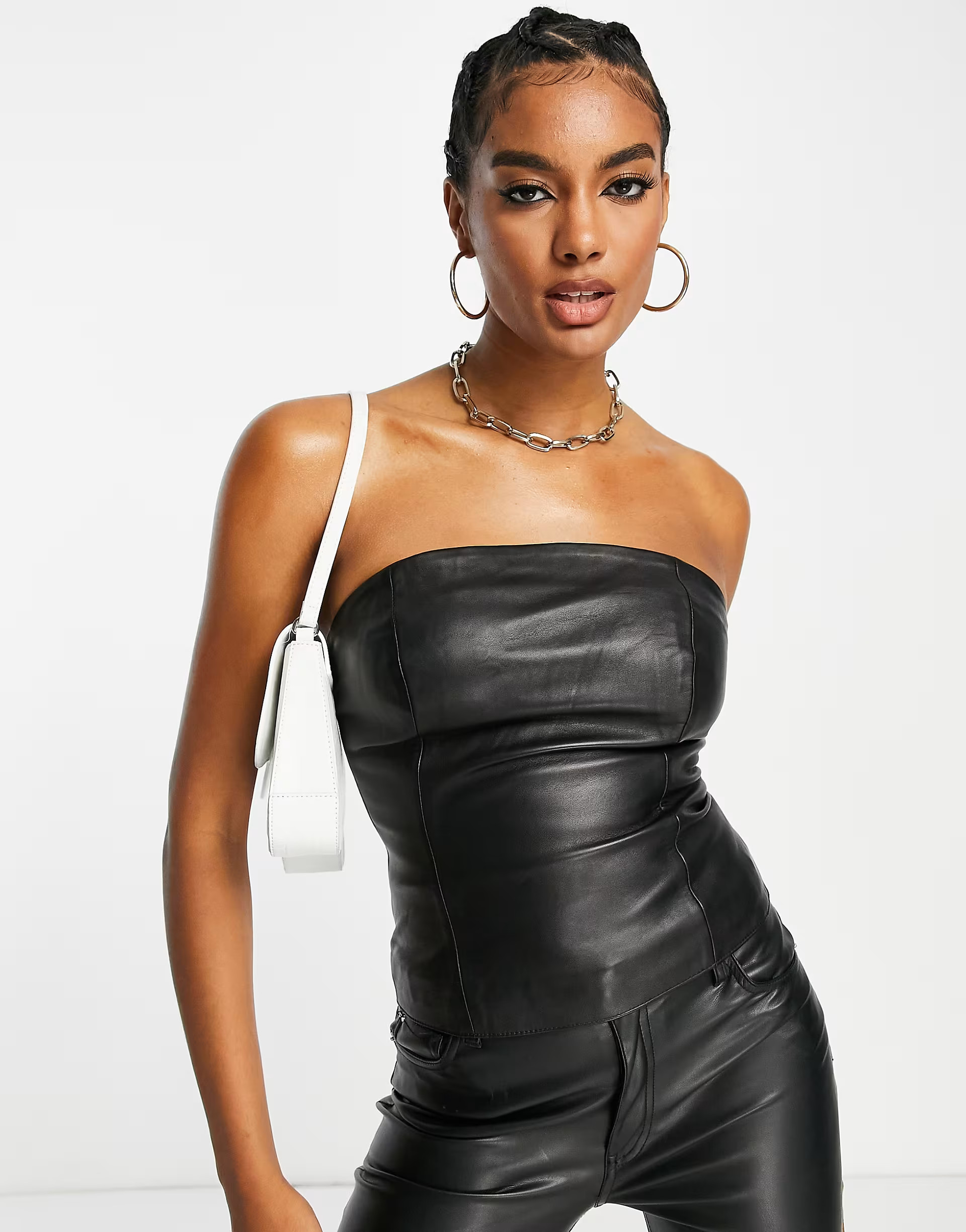 Muubaa leather fitted corset top in black | ASOS (Global)