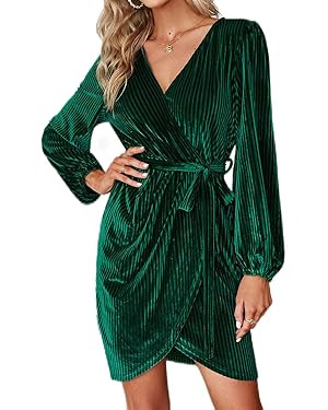 BerryGo Women's Long Sleeve Wrap Semi Formal Velvet Mini Dress Sexy Cocktail Party Winter Club Dr... | Amazon (US)