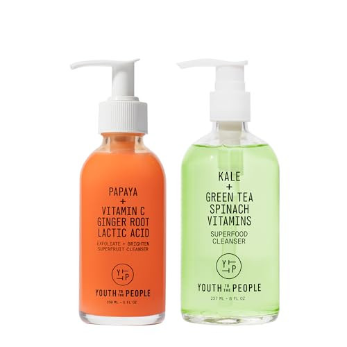 Youth To The People Supercharged Cleansing Duo - Bestselling Superfood Kale + Green Tea Face Wash (8oz) - Superfruit Papaya + Vitamin C Gentle Exfoliating Cleanser (5oz) - Vegan | Amazon (US)