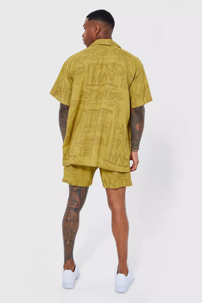 Short Sleeve Oversized All Over Artwork Shirt And Short | Boohoo.com (US & CA)