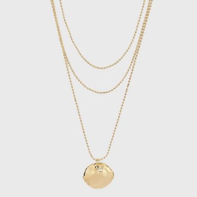 Textured Round Pendant with Multi-Strand Necklace - A New Day&#8482; Gold | Target