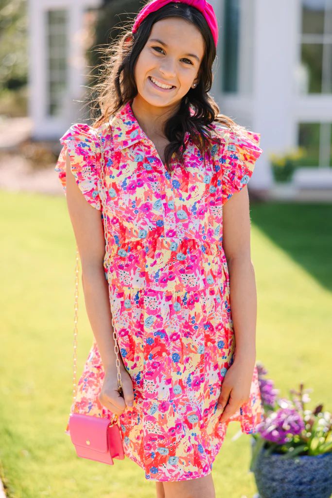 Girls: Worth Your While Fuchsia Pink Floral Babydoll Dress | The Mint Julep Boutique
