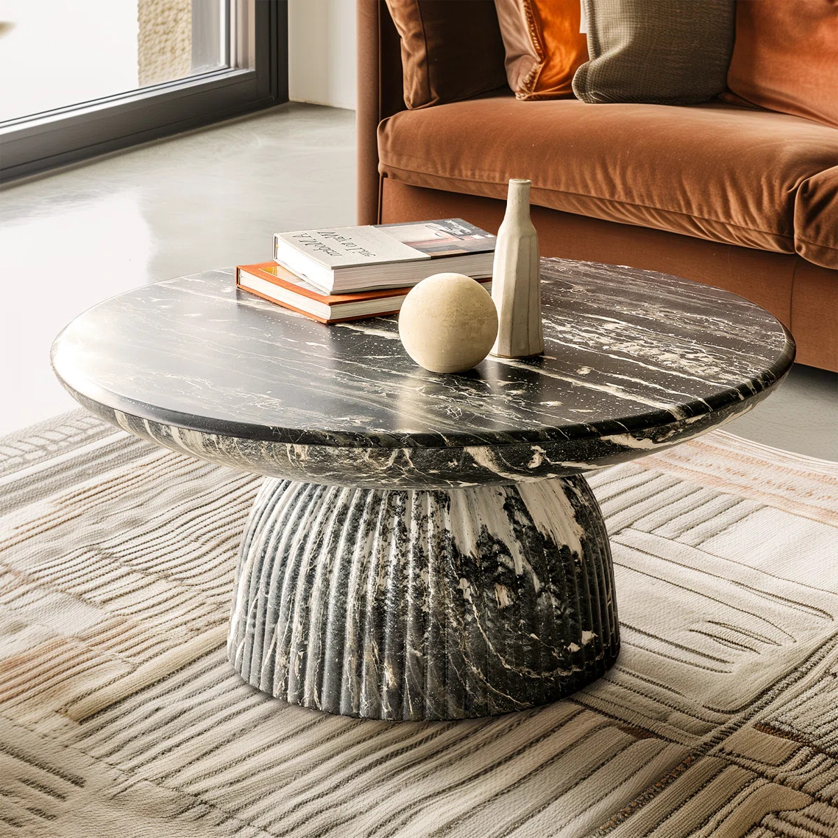 Tithi Single Round Coffee Table with Stone Effect for Indoor Outdoor Use and Contemporary Style | Wayfair North America
