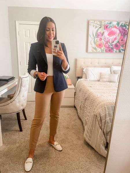You can never go wrong when you’re mixing neutrals! I paired my favorite navy blazer with a white bodysuit and camel pants for an effortless yet classic workwear look!

- Navy Blazer: Size 6
- Scoop Neck Bodysuit: Size Medium 
- Camel Pants: Sold Out - Linked Similar
- White Mules: Size 8 1/2 - Sized Up Half Sizee

#LTKshoecrush #LTKworkwear #LTKstyletip