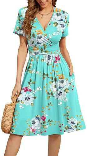 WEACZZY Women's Summer Short Sleeve Casual Dresses V-Neck Floral Party Dress with Pockets | Amazon (CA)
