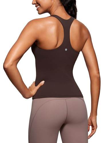 CRZ YOGA Butterluxe Workout Racerback Tank Tops for Women - Padded Athletic Spandex Yoga Shirts with Built in Bra Hot Fudge Brown X-Small | Amazon (US)