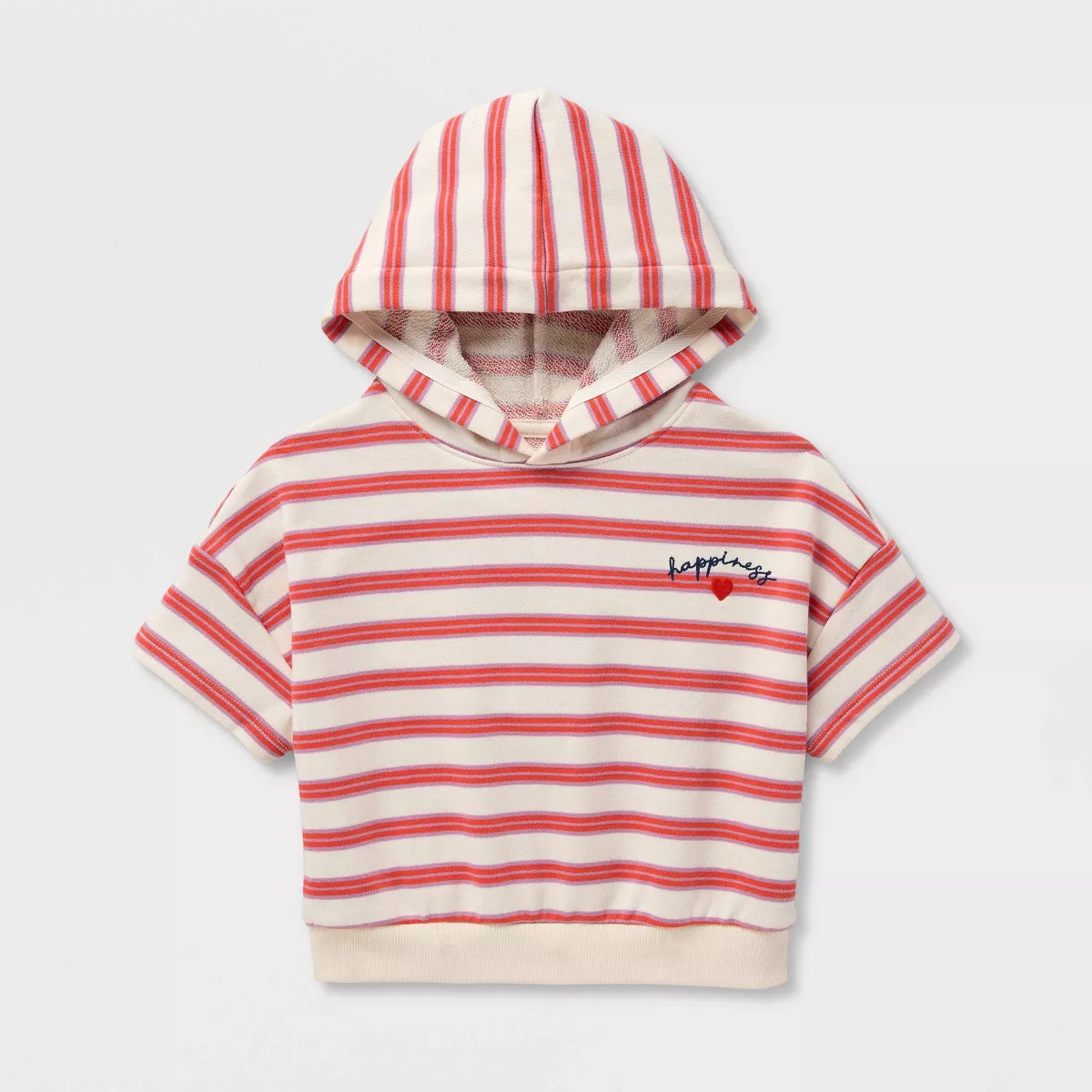 Toddler Girls' Short Sleeve Striped Happiness Hooded Sweatshirt - Cat & Jack\u2122 White 4T | Target