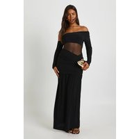 boohoo Women's Asymmetric Mesh Cut Out Maxi Dress in Black | Size: 4 | boohoo (US & Canada)