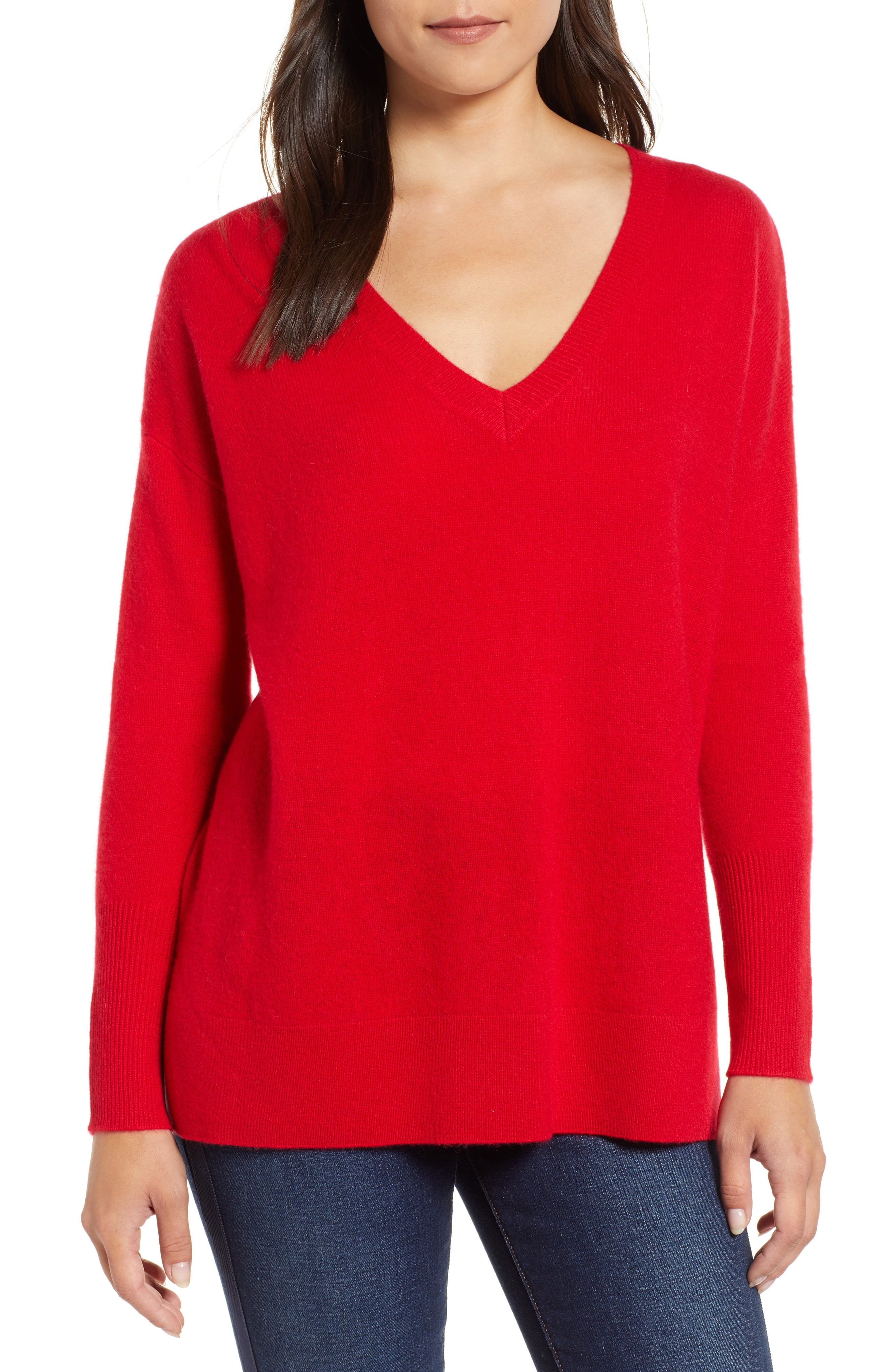 Halogen® Relaxed V-Neck Cashmere Sweater (Regular & Petite) | Nordstrom