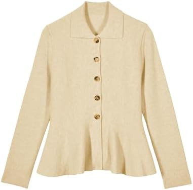 Tanming Womens Peplum Cardigan Solid Long Sleeve Shirt Collar Open Front Button Down Outwear Swea... | Amazon (US)