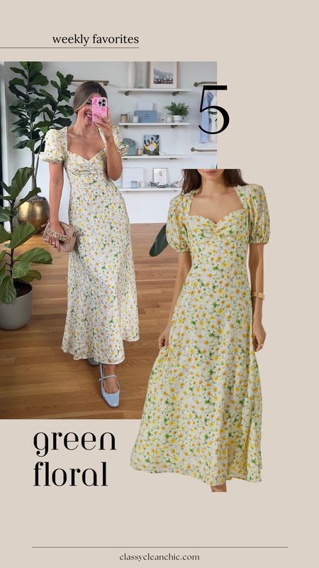 Your weekly favorites. Green floral midi wedding guest dress in my usual small/2
Dibs code: emerson (good life gold & strawberry summer)

#LTKWedding #LTKSeasonal #LTKParties