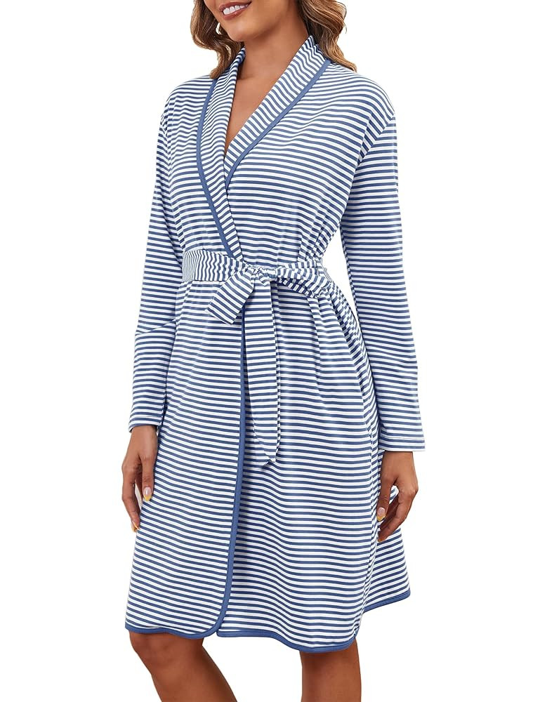 Cotton Robes for Women Striped Long Sleeve Kimono Bath Robe Lightweight House Coat Bathrobe Loung... | Amazon (US)
