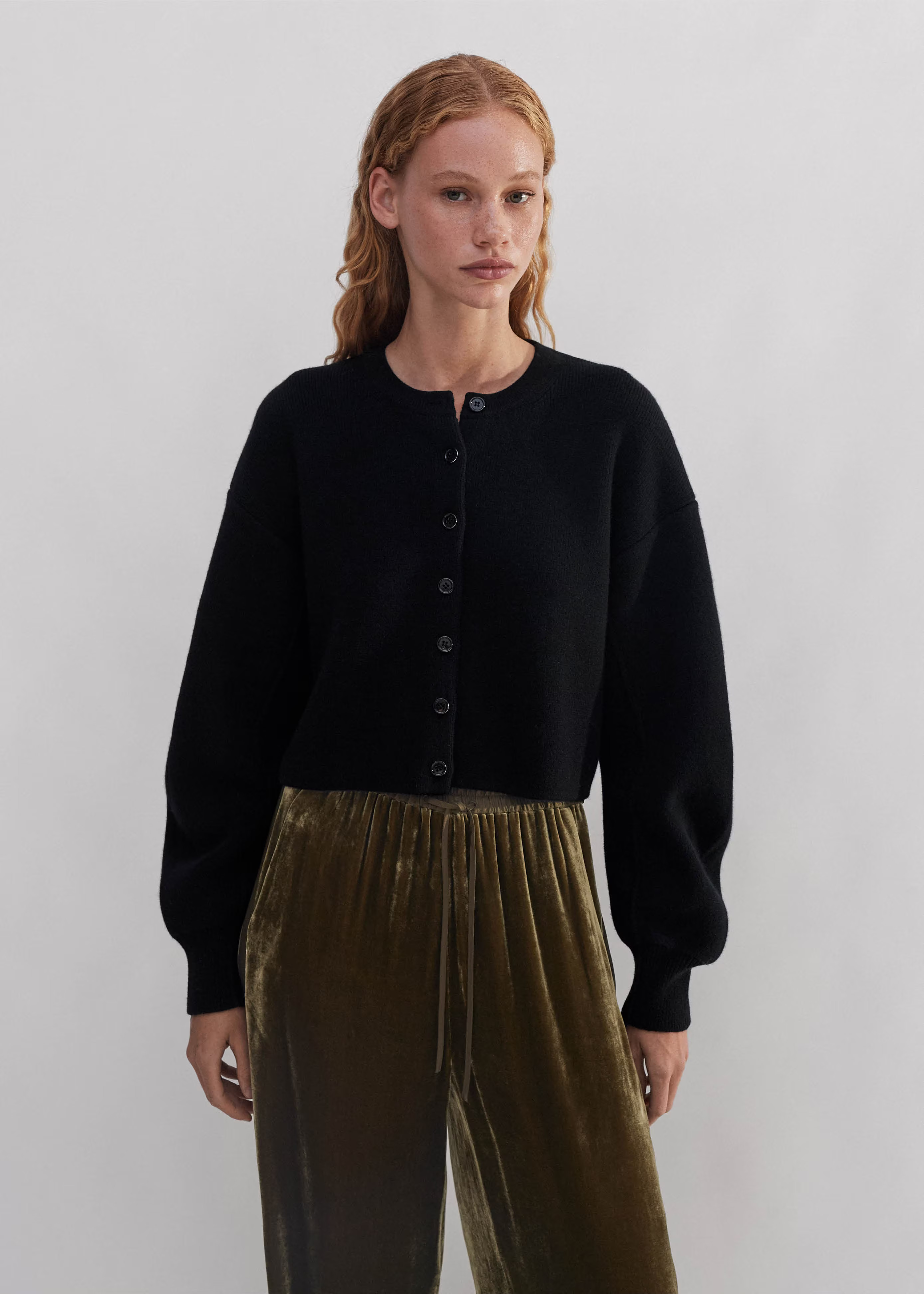 Women's Black Dramatic Sleeve Crop Knit Jacket | ME+EM | ME+EM US