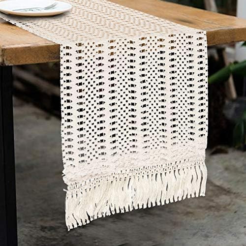 Amazon.com: OurWarm Macrame Table Runner, Cotton Crochet Lace Boho Table Runner, Woven Table Runn... | Amazon (US)