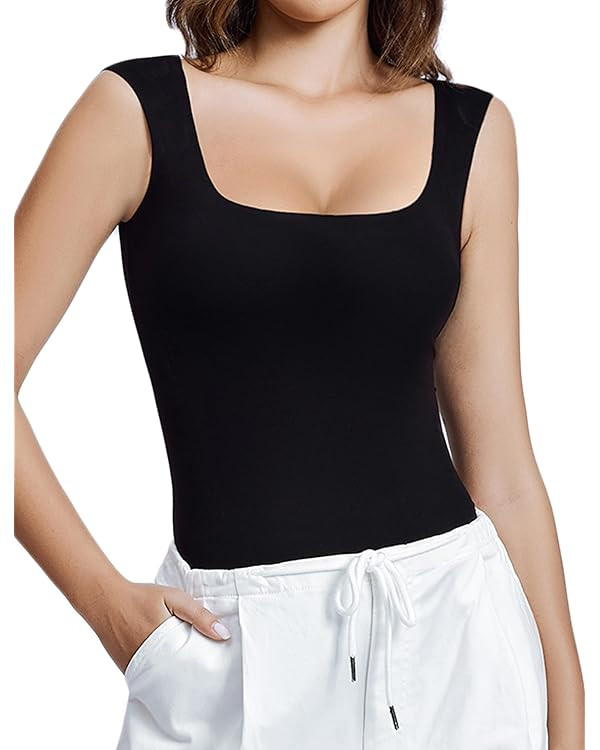 Avidlove Bodysuits for Women Square Neck Body Suit Double Lined Tank Top Bodysuit Soft | Amazon (US)