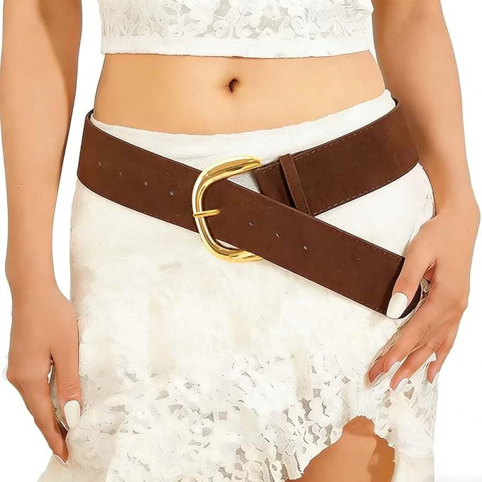 Yalice Women’s Wide Leather Belt for Dresses Fashion Thick Waist Belts Chunky Suede Belt with B... | Amazon (US)