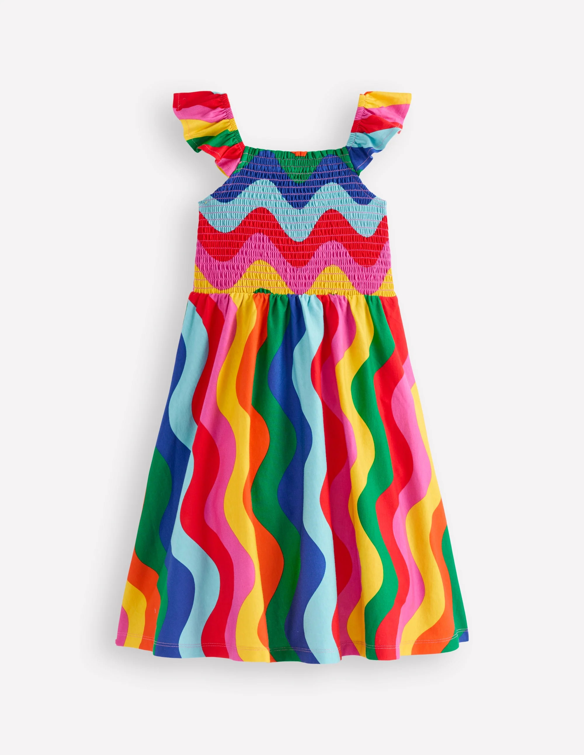 Willa Shirred Jersey Dress-Multi Wave Stripe | Boden UK