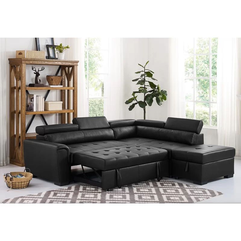 Menomonie 95" Wide Faux Leather Right Hand Facing Sleeper Sofa & Chaise with Ottoman | Wayfair North America