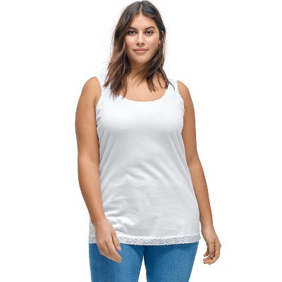 ellos Women's Plus Size Lace Trim Tank - 4X, White | Target