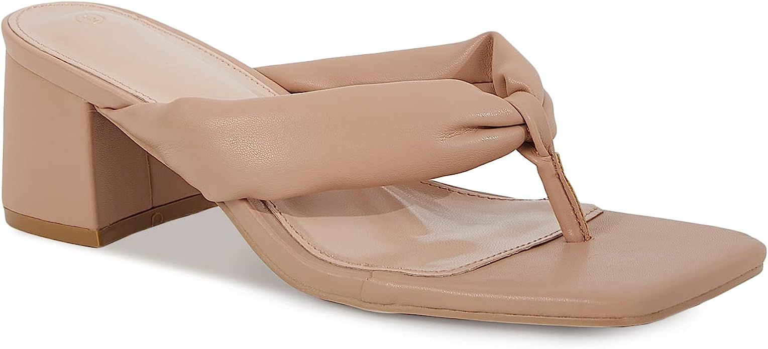 Trish Lucia Women's Split-toe Block Heel Slides Sandals Square Toe Slippers Casual Slip On Leathe... | Amazon (US)
