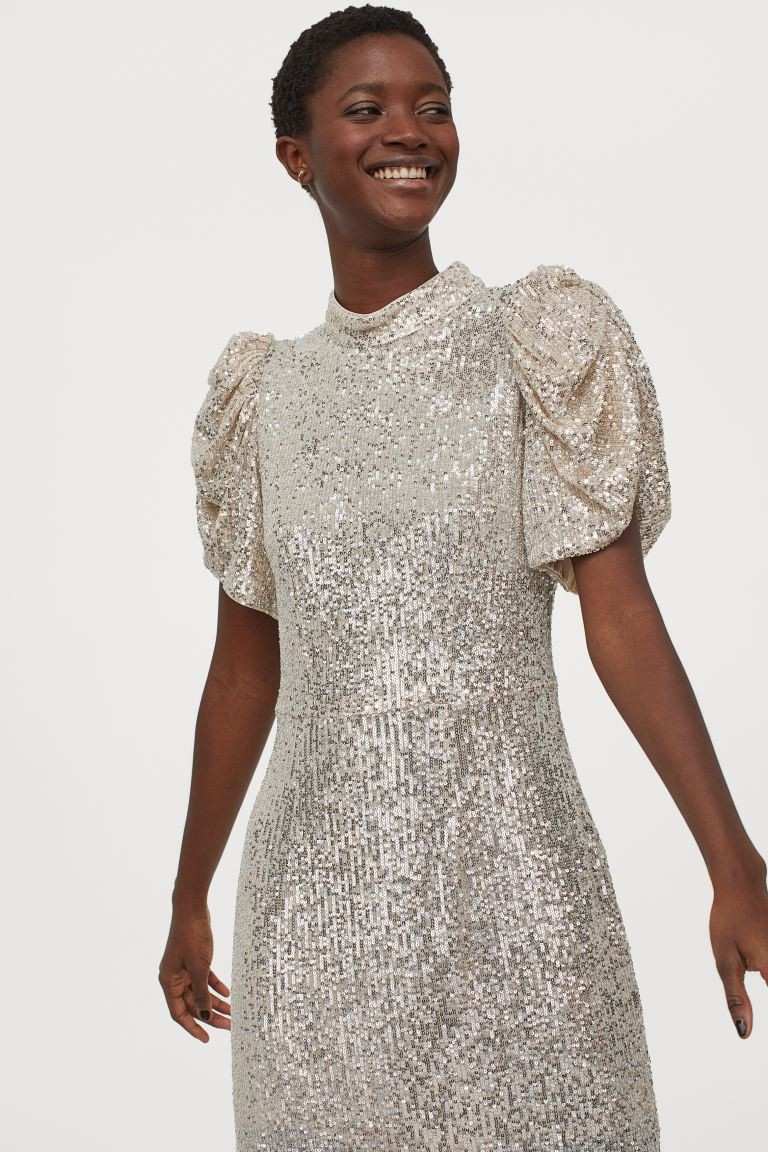 Puff-sleeved Sequined Dress | H&M (US + CA)