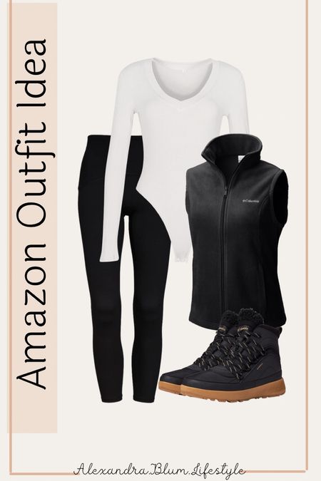 Amazon outfit idea! Columbia vest and white long sleeve body suit, black leggings, and black winter boots! Winter outfits! 

#LTKshoecrush #LTKSeasonal #LTKunder100