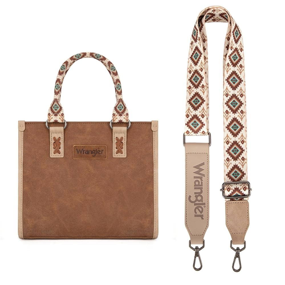 Montana West Wrangler Tote Bag for Women Western Retro Purse Top Handle Handbags with Aztec Strap | Amazon (US)