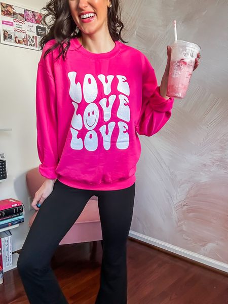 LOVE LOVE LOVE SWEATSHIRT (20% off with pink Lily discount code ERICA20 ✨) + black flare yoga pants 💗 comfy Valentine’s Day outfit idea!

#LTKbump #LTKunder50 #LTKSeasonal