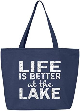 Shop4Ever Life is Better at the Lake Heavy Canvas Tote with Zipper Sayings Reusable Shopping Bag ... | Amazon (US)