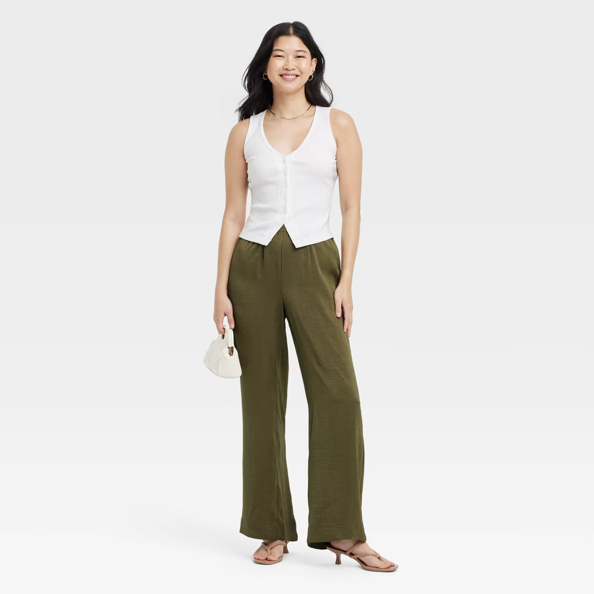 Women's Mid-Rise Straight Leg Crinkle Satin Pull-On Pants - A New Day™ | Target