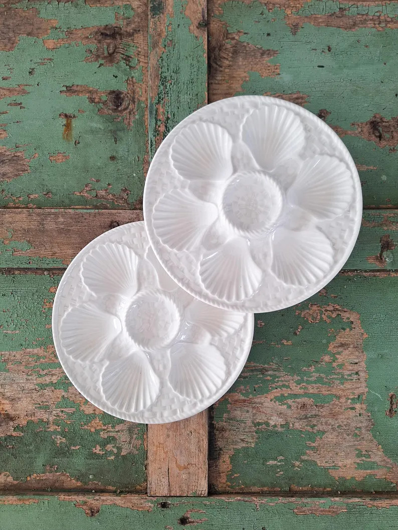 French Oyster Plate Set Longchamp France White Majolica Seafood Serving Plate Pair, Gallery Wall ... | Etsy (Global)