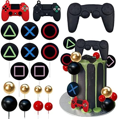 19 PCS Video Game Themes Cake Toppers Game Controllers Cake Decorations Gaming Party Decoration f... | Amazon (US)