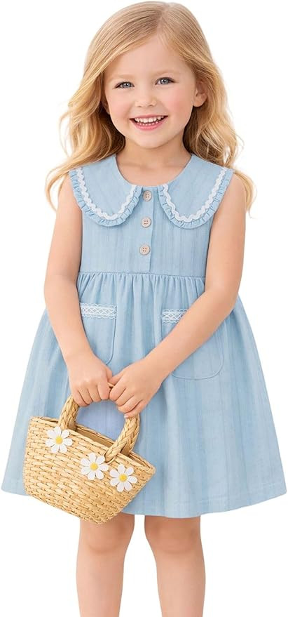 HILEELANG Little Girls Peter Pan Collar Dress Easter Spring Summer Cotton Sleeveless Sundress | Amazon (US)