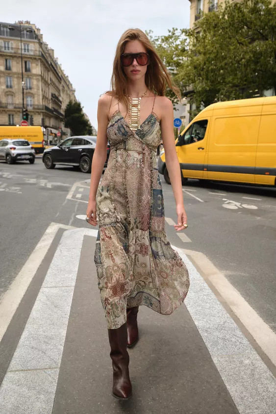 PATCHWORK PRINT MIDI DRESS | Zara US