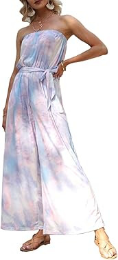 Miessial Women's Sexy Romper Off Shoulder Jumpsuit Casual Strapless Wide Leg Pants Jumpsuit | Amazon (US)