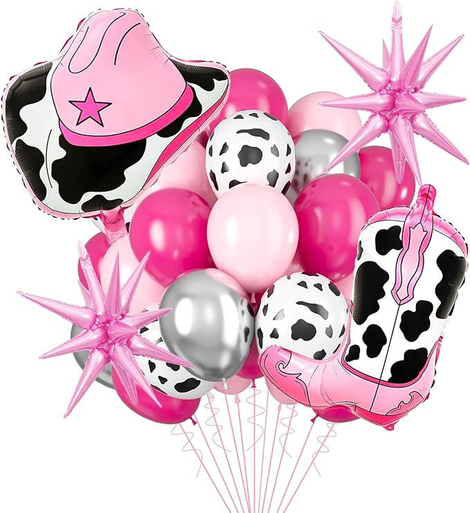 20Pcs Cowgirl Balloons, Pink Cow Print Balloon and Star Balloons for Western Cowgirl Birthday Par... | Amazon (US)