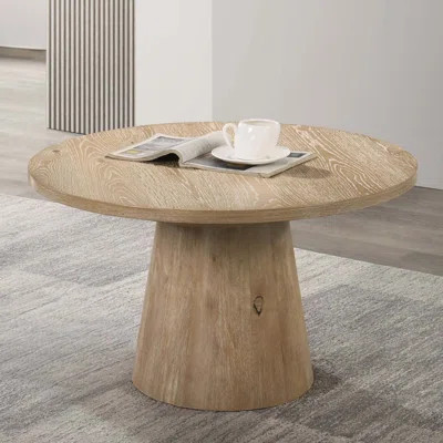 Modern Contemporary Style Round Coffee Table Cone Shape Base Pedestal Rubberwood Structure Finish | Wayfair North America