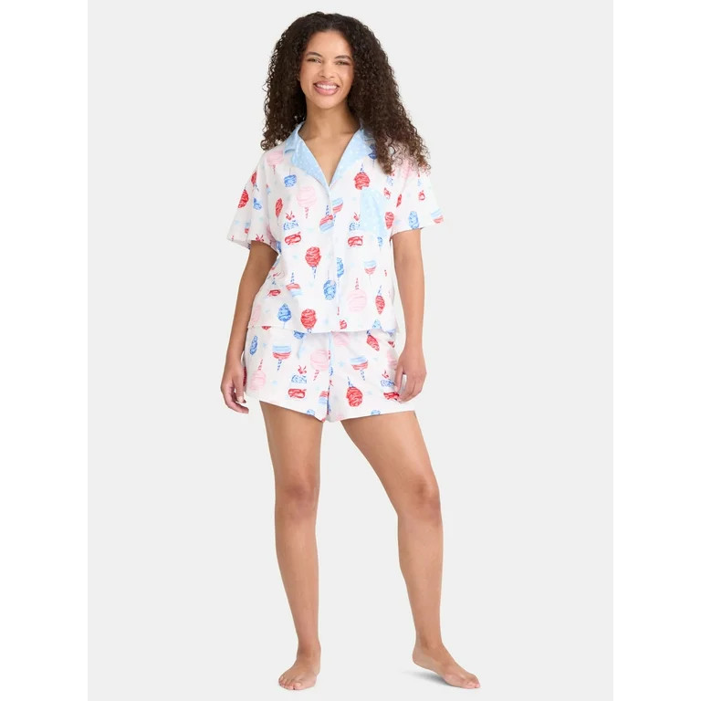 Way to Celebrate Women's Notch Collar Top and Shorts Pajama Set, 2-Piece, Sizes XS-3X | Walmart (US)