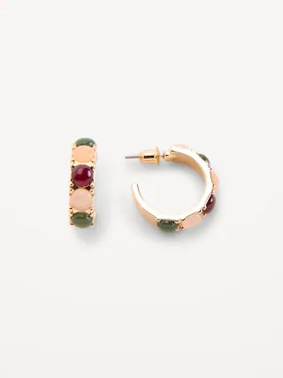 Gold-Plated Open Hoop Stone Earrings for Women | Old Navy (US)