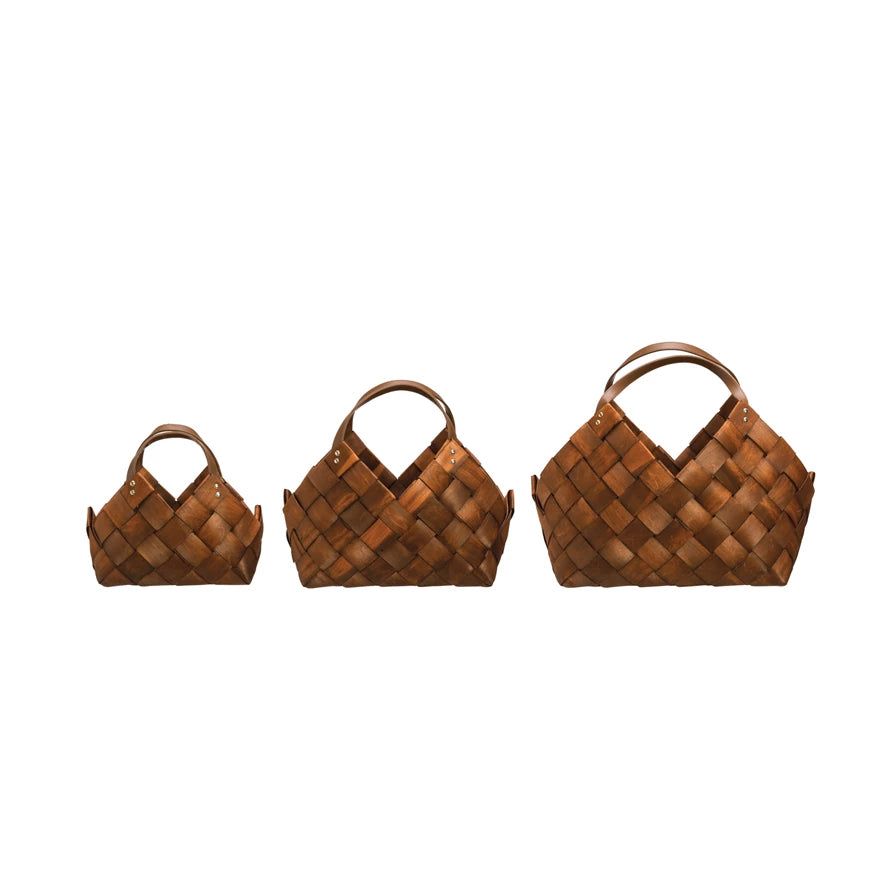 Woven Wood Baskets with Leather Handles | APIARY by The Busy Bee