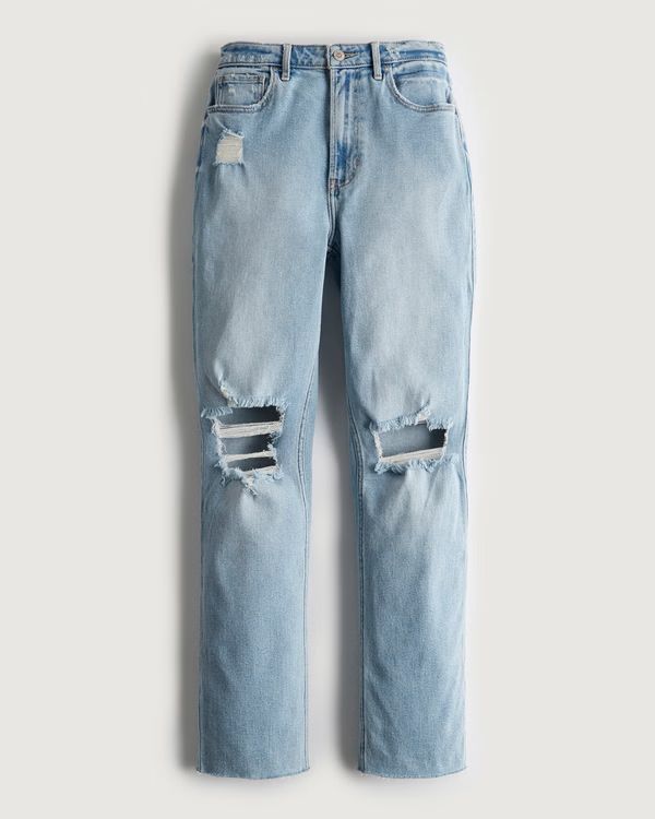 Ultra High-Rise Ripped Light Wash 90s Straight Jeans | Hollister (US)