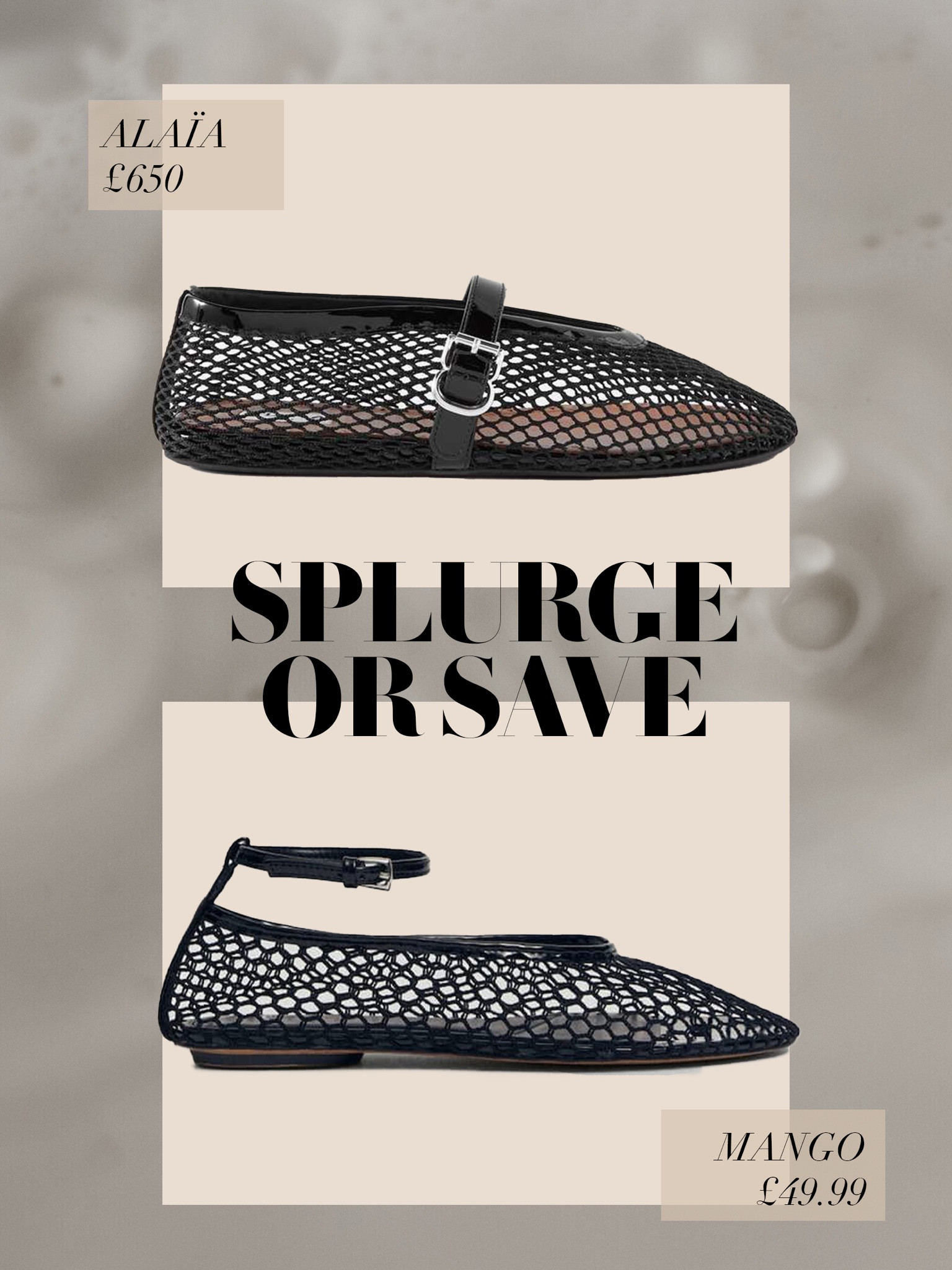 Alaïa VS Mango 🖤
Alaïa black fishnet ballet flats dupe | Designer shoes dupes | Black net shoes | Ballerinas | Sheer mesh | Spring outfits | Splurge vs save | Credit vs debit 

#LTKworkwear #LTKfindsunder50 #LTKshoecrush