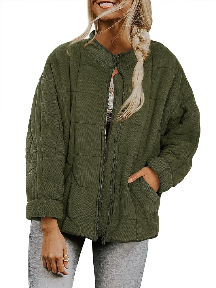 Womens Dolman Lightweight Quilted Jackets Zip Up Long Sleeve Stand Neck Warm Winter Outwears | Amazon (US)