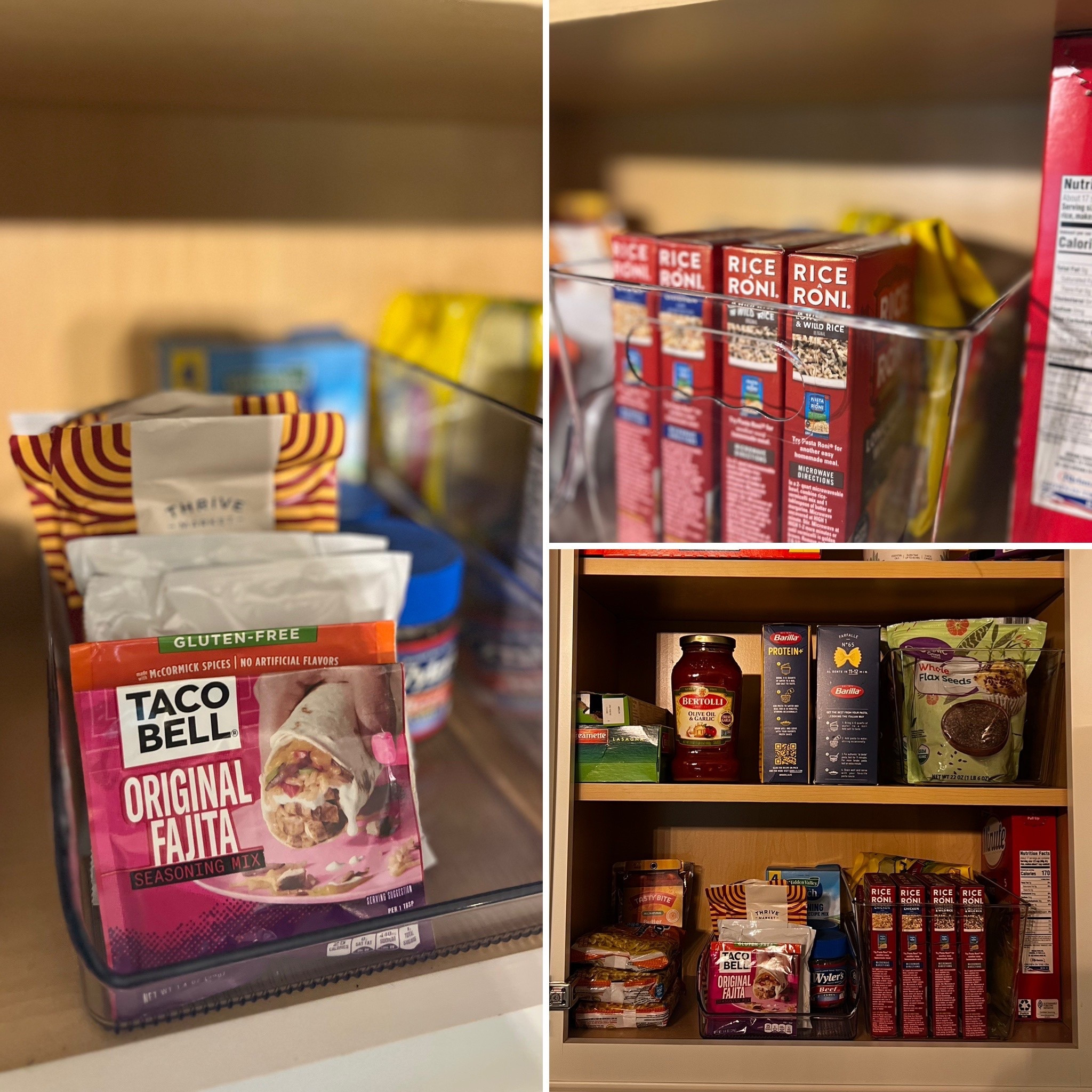 Small cabinet containers. These two sizes worked to contain small packets (taco seasoning/dressing mix) and smaller packages of like items so they don’t get lost in the shuffle. Watch for my next post! High quality containers without the high end price tag. #containers #organization #kitchenhacks

#LTKdayinmylife #LTKmomlife #LTKOver40