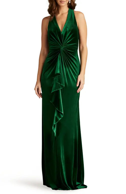 Tadashi Shoji Center Twist Sleeveless Velvet Gown in Pine at Nordstrom, Size Small | Nordstrom